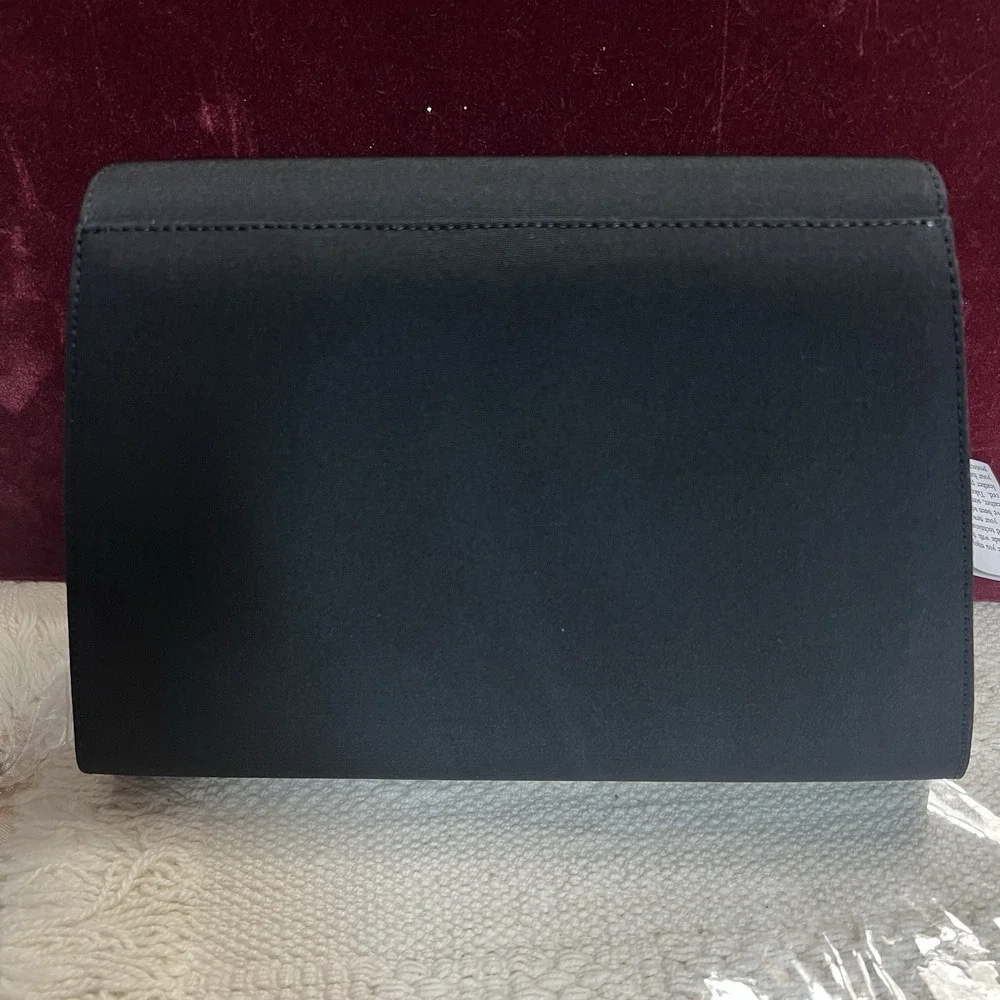 J Renee Handbag Crossbody Clutch Black Fabric clear, rhinestones, New w/ Tag‎